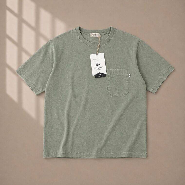 TSHIRT WITH POCKET MARBLED WASH